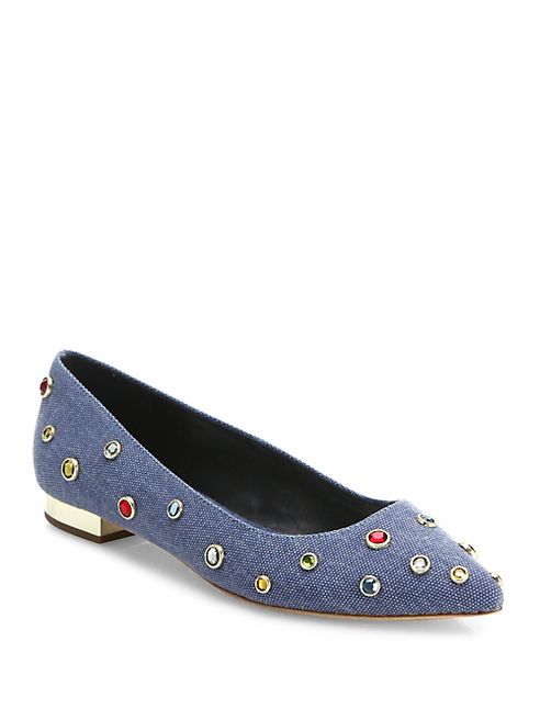 Alice + Olivia - Kayla Crystal-Studded Denim Flats