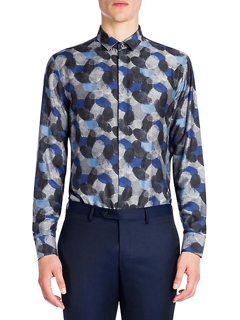 Emporio Armani - Woven Thumb Print Silk Blend Shirt