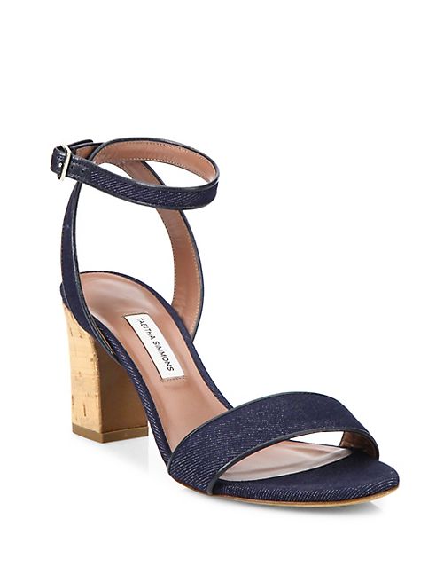 Tabitha Simmons - Leticia Denim Cork Block Heel Sandals