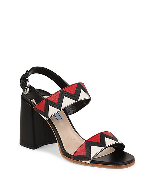 Prada - Zigzag Leather Block-Heel Slingbacks