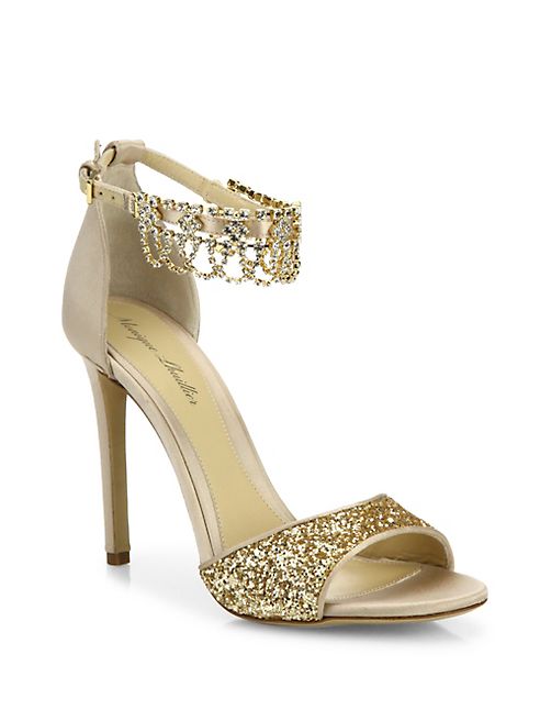 Monique Lhuillier - Evelyn Jeweled Suede & Glitter Sandals