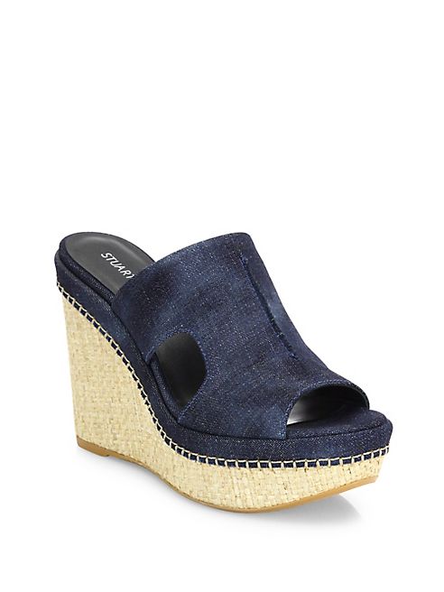 Stuart Weitzman - Ponte Denim Woven Wedge Sandals