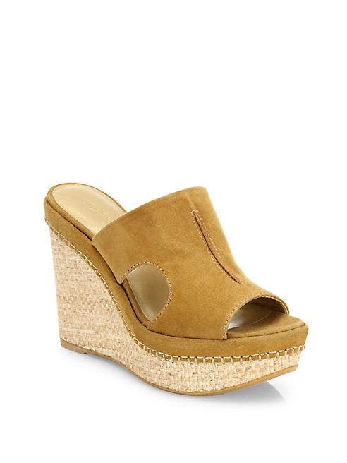 Stuart Weitzman - Ponte Cutout Suede Wedge Platform Slides