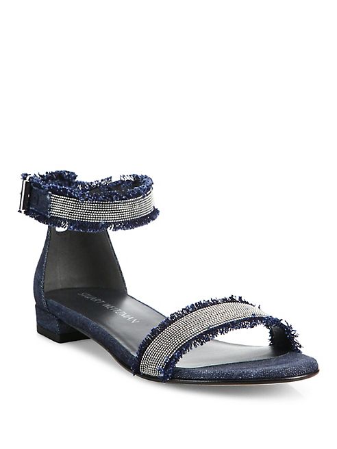 Stuart Weitzman - Nudistchains Denim Frayed Ankle Strap Sandals