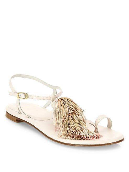 Stuart Weitzman - Jabow Tassel Trim Nappa Leather Ankle Strap Sandals