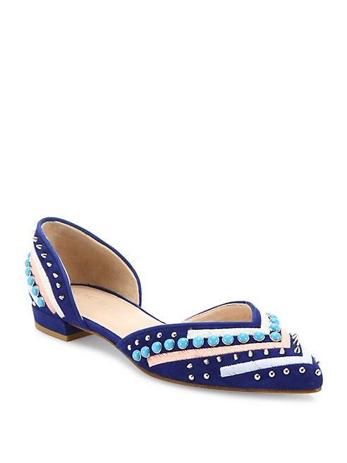 Stuart Weitzman - Sugardots Embellished Suede Two-Piece Flats