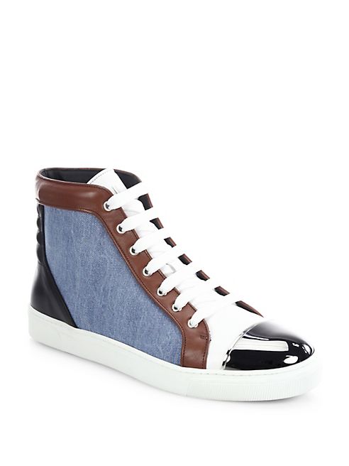 Louis Leeman - Metal Cap Toe Leather & Denim High-Top Sneakers