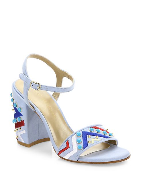 Stuart Weitzman - Both Embellished Suede Ankle Strap Sandals