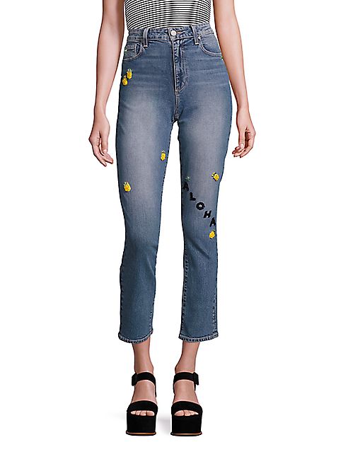 PAIGE - Julia High-Rise Aloha Pineapple Embroidered Jeans