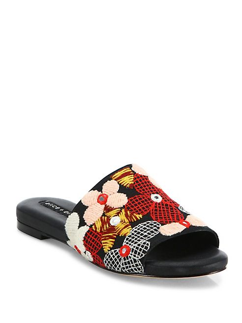 Alice + Olivia - Ramona Floral-Embroidered Raffia Slides