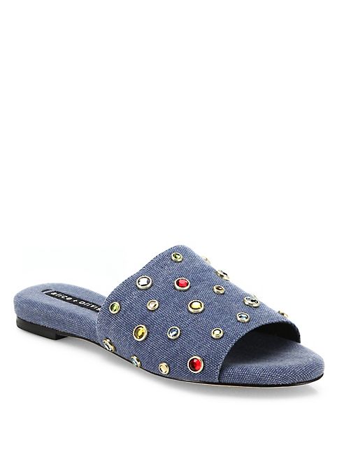 Alice + Olivia - Ramona Crystal-Studded Denim Slides