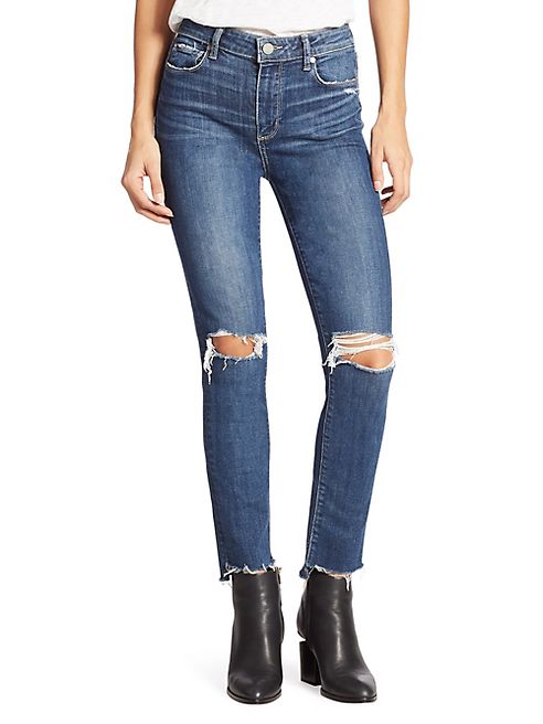 PAIGE - Hoxton High-Rise Distressed Step Hem Ankle Jeans