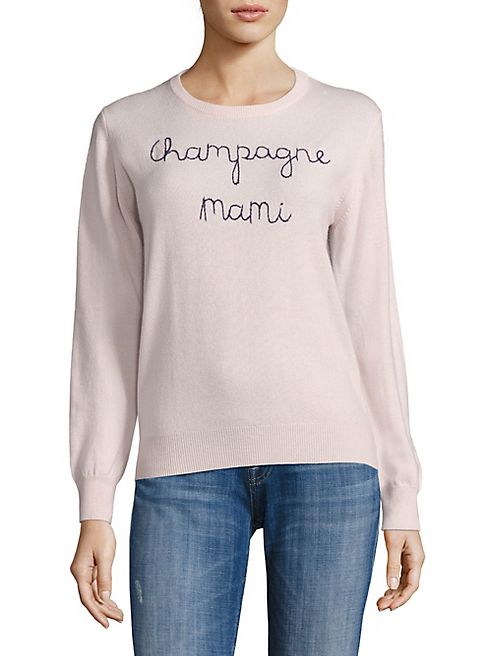 Lingua Franca - Champagne Mami Embroidered Cashmere Sweater