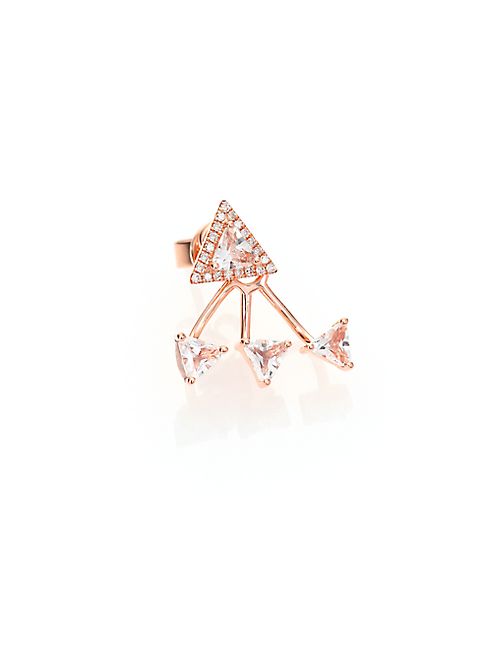 EF Collection - Trio Pavé Diamond, White Topaz & 14K Rose Gold Single Ear Jacket