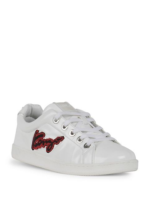 KENZO - Imprime Embroidered Leather Low-Top Sneakers