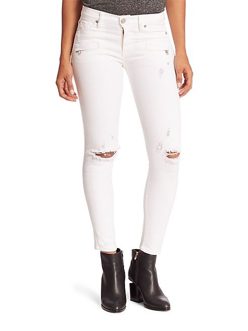 Hudson - Roe Distressed Moto Super Skinny Ankle Jeans