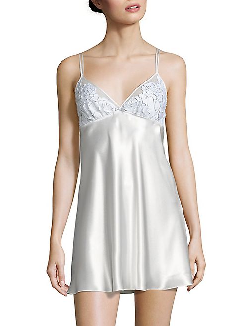 Oscar de la Renta Sleepwear - Lace-Trimmed Charmeuse Chemise