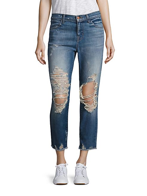 J BRAND - Alana Distressed High-Rise Cropped Jeans/Torrent