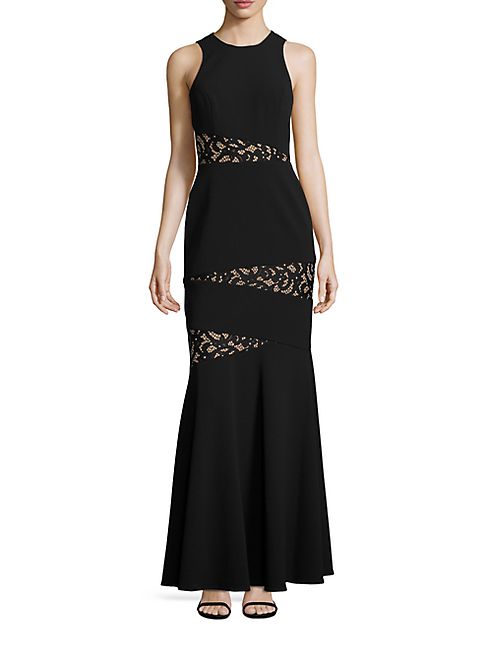 BCBGMAXAZRIA - Asymmetrical Lace Inset Gown