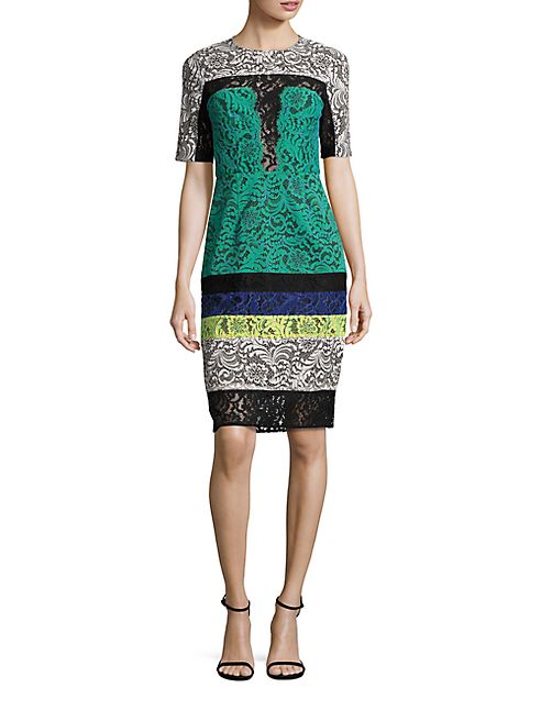 BCBGMAXAZRIA - Colorblock Lace Sheath Dress