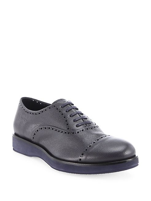 Giorgio Armani - Brogue Pebbeled Leather Oxfords