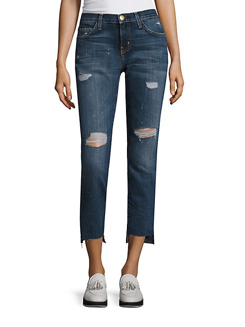 Current/Elliott - Distressed Step Hem Washed Crop Jeans