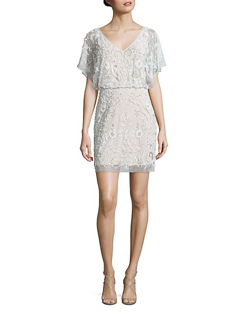 Aidan Mattox - Sequined Flutter Sleeve Dress