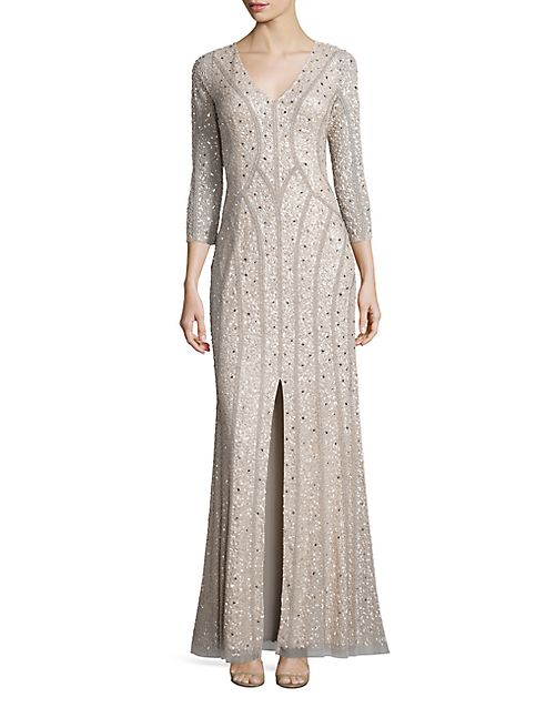 Aidan Mattox - Three-Quarter Sleeve Sequin Gown