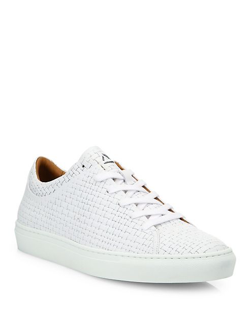 Aquatalia - Alaric Striped Embossed   Leather Sneakers