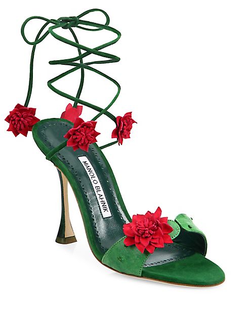 Manolo Blahnik - Xacactus Suede Ankle-Wrap Sandals