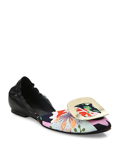 Roger Vivier - Floral Leather & Canvas Ballet Chips Flats