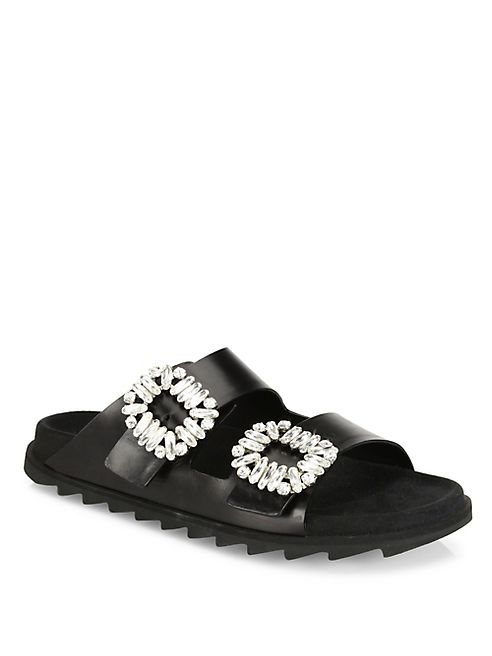 Roger Vivier - Viv Crystal-Buckle Leather Slides