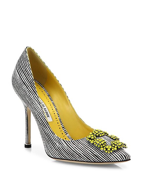 Manolo Blahnik - Stripe Hangisi 105 Leather Pumps