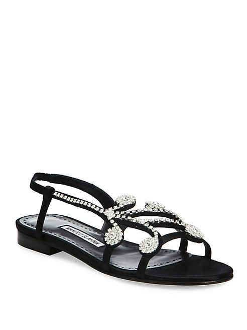 Manolo Blahnik - Fernus Crystal-Embroidered Flat Sandals