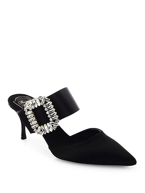 Roger Vivier - Crystal-Buckle Satin Mules