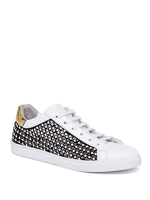 Rene Caovilla - Pearl Studded Suede & Leather Sneakers