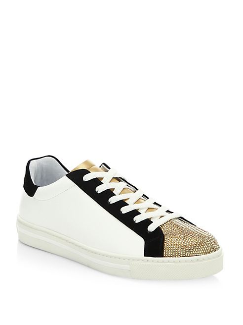 Rene Caovilla - Crystal-Embellished Leather & Suede Low-Top Sneakers