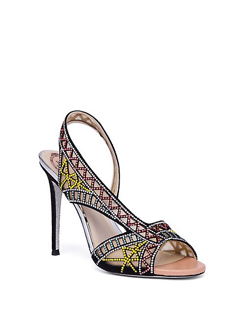 Rene Caovilla - Crystal & Suede Asymmetric Sandals