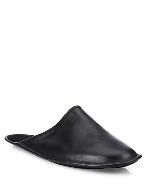 A. Testoni - Nero Open Back Lux   Leather Slippers