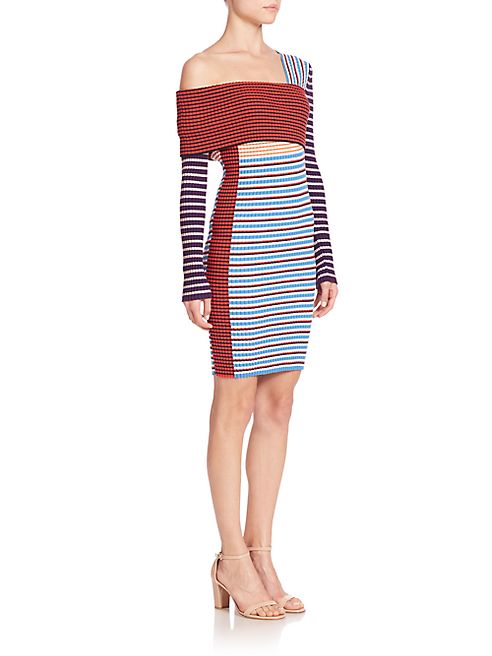 MSGM - One-Shoulder Striped Cotton Dress