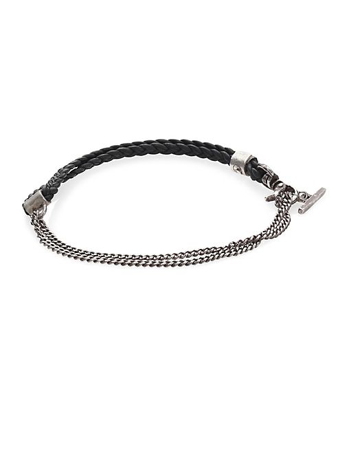 Title of Work - Gridlocks Sterling Silver and Braided Leather Bracelet