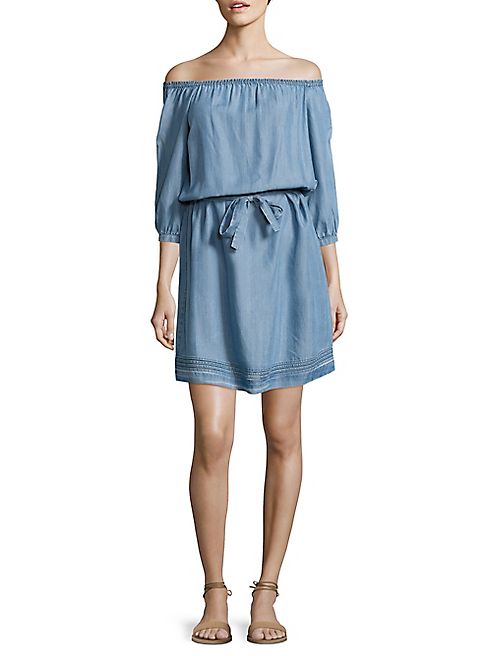 PAIGE - Beatrice Chambray Off-The-Shoulder Dress