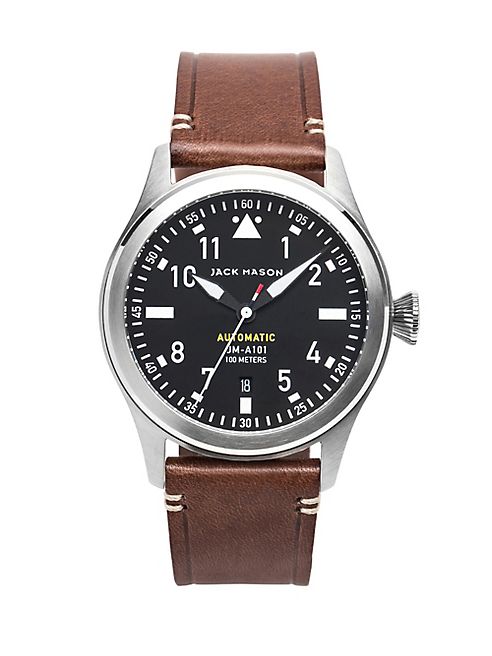 Jack Mason - Aviation Stainless Steel & Italian Leather Automatic Strap Watch