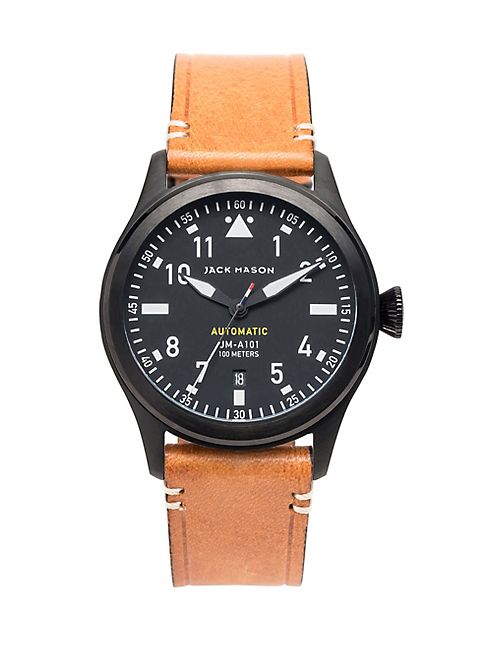 Jack Mason - Aviation Automatic PVD Leather Strap Watch