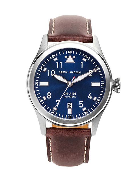 Jack Mason - Aviation Stainless Steel & Italian Leather Sunray Dial Strap Watch