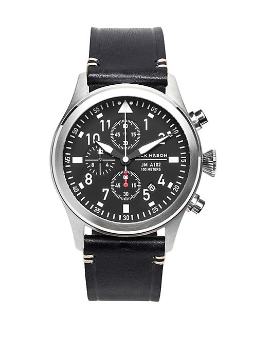 Jack Mason - Aviation Stainless Steel & Italian Leather Chronograph Strap Watch