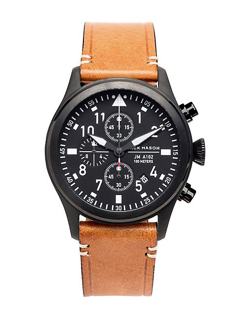 Jack Mason - Aviation Chronograph PVD Leather Strap Watch