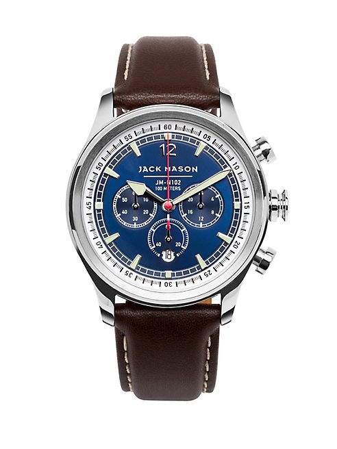 Jack Mason - Nautical Stainless Steel & Italian Leather Sunray Dial Chronograph Strap Watch