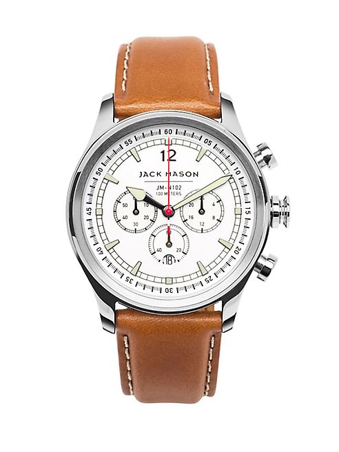 Jack Mason - Nautical Stainless Steel & Italian Leather White Dial Chronograph Strap Watch