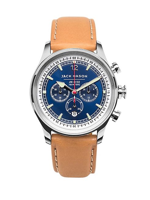 Jack Mason - Nautical Stainless Steel & Italian Leather Sunray Dial Chronograph Strap Watch